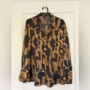 Zara Black and Brown Patterned Blouse